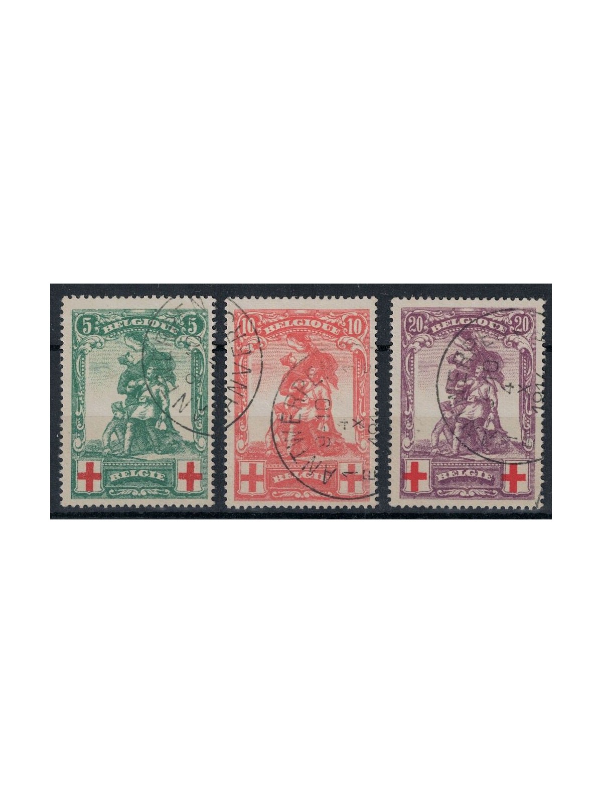 BELGIUM 1914 Pro Red Cross (Monument) 3v us