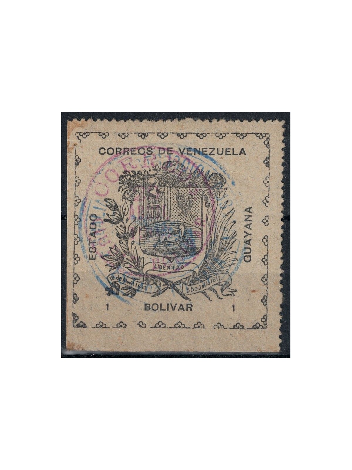VENEZUELA 1903 Coat of Arms of Guyana 1b black on grey us