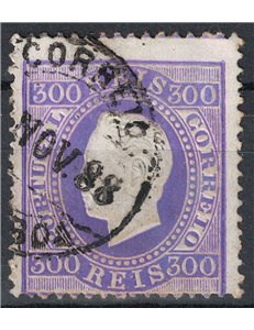 PORTOGALLO 1883 Luigi I (carta patinata dent. 13½) 300r violetto us