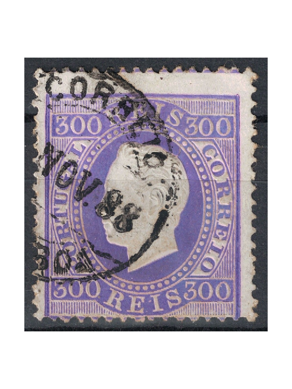 PORTUGAL 1883 Louis I (coated paper, 13½ mm thick) 300r violet us
