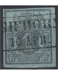 HANNOVER 1851-55 Stemma e cifra 1g nero su azzurro us