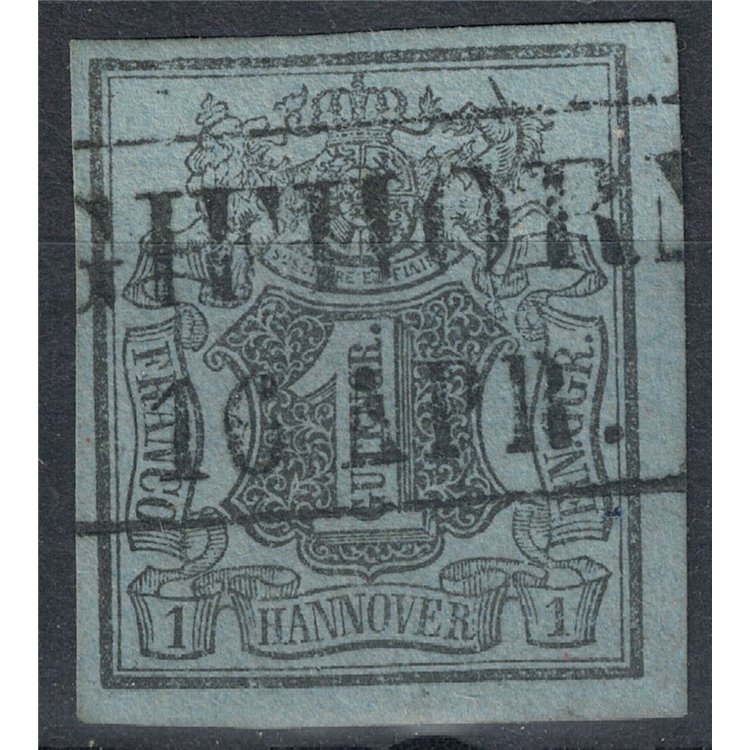 HANNOVER 1851-55 Coat of arms and 1g black on blue us