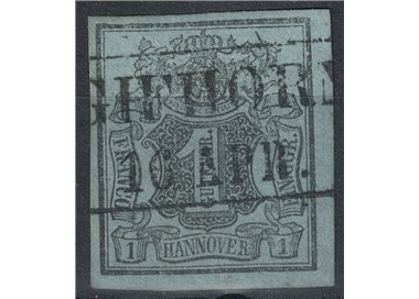 HANNOVER 1851-55 Stemma e cifra 1g nero su azzurro us