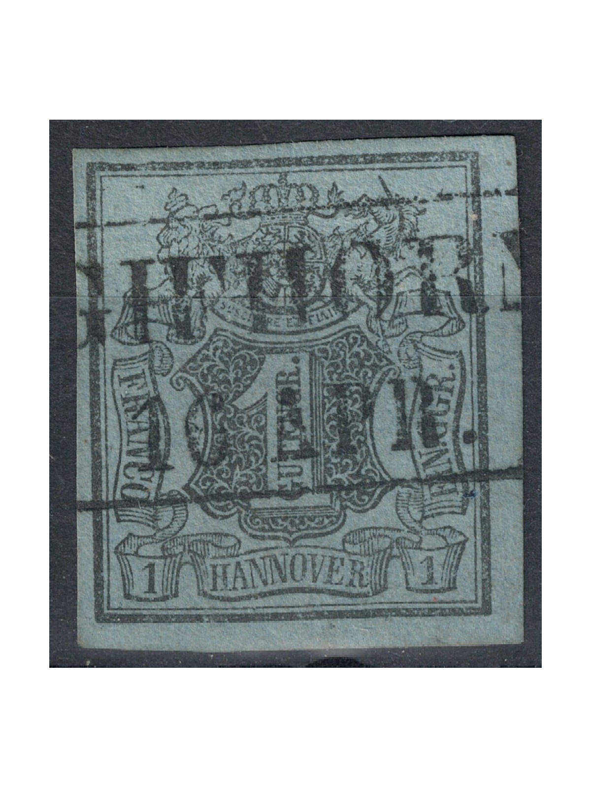 HANNOVER 1851-55 Stemma e cifra 1g nero su azzurro us