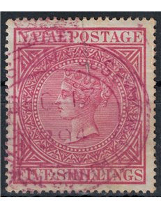 NATAL 1874-80 Queen Victoria 5s carmine us