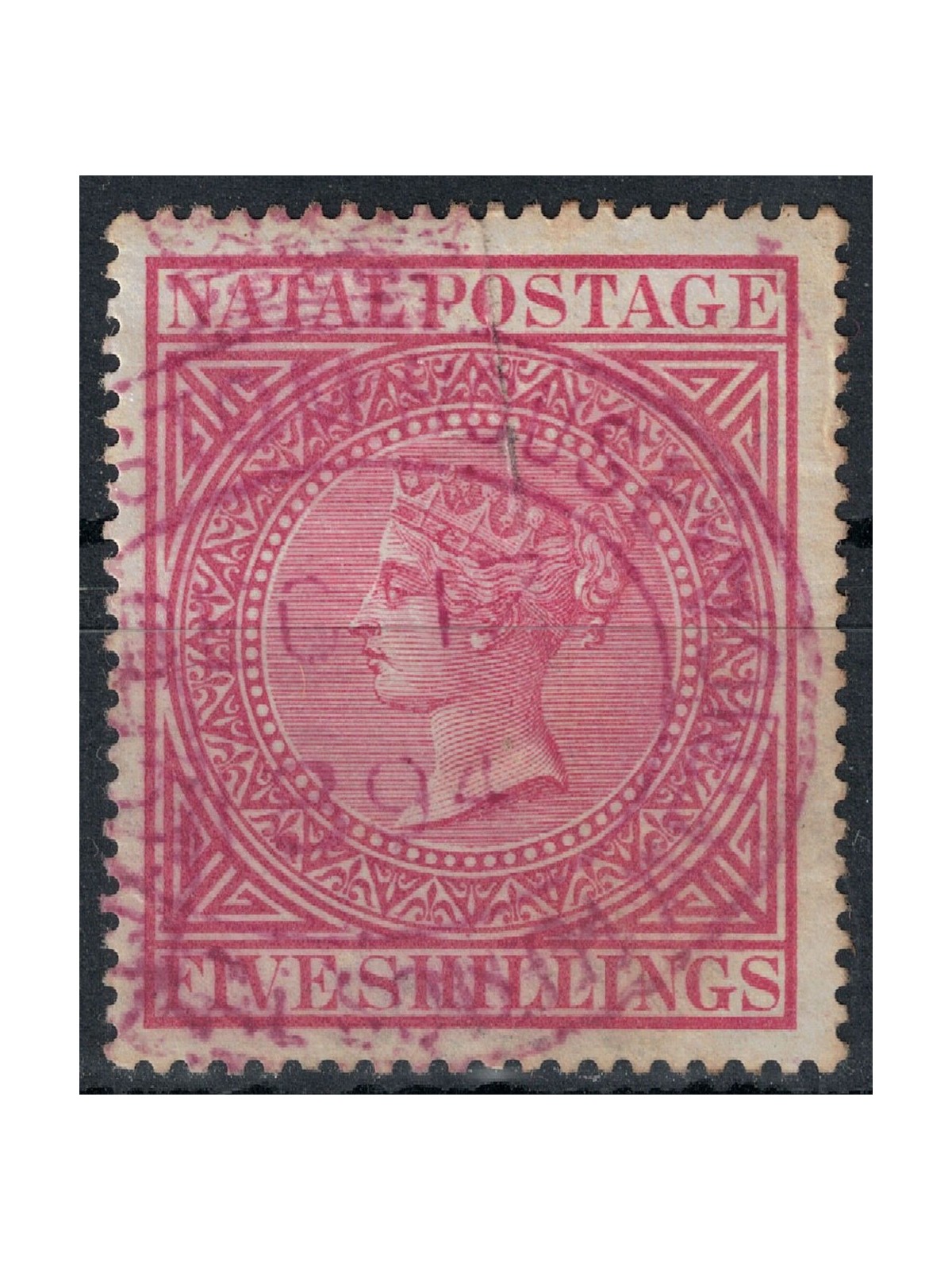 NATAL 1874-80 Queen Victoria 5s carmine us