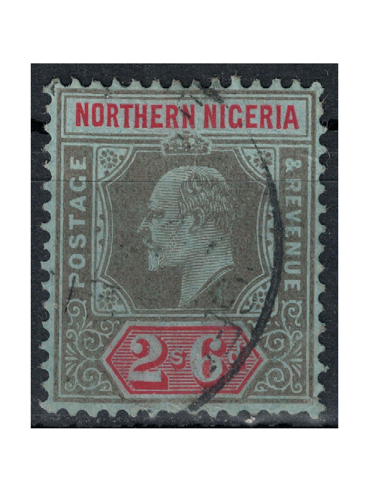 NIGERIA DEL NORD 1910-11 Edoardo VII 2/6 nero e rosso su azzurro us