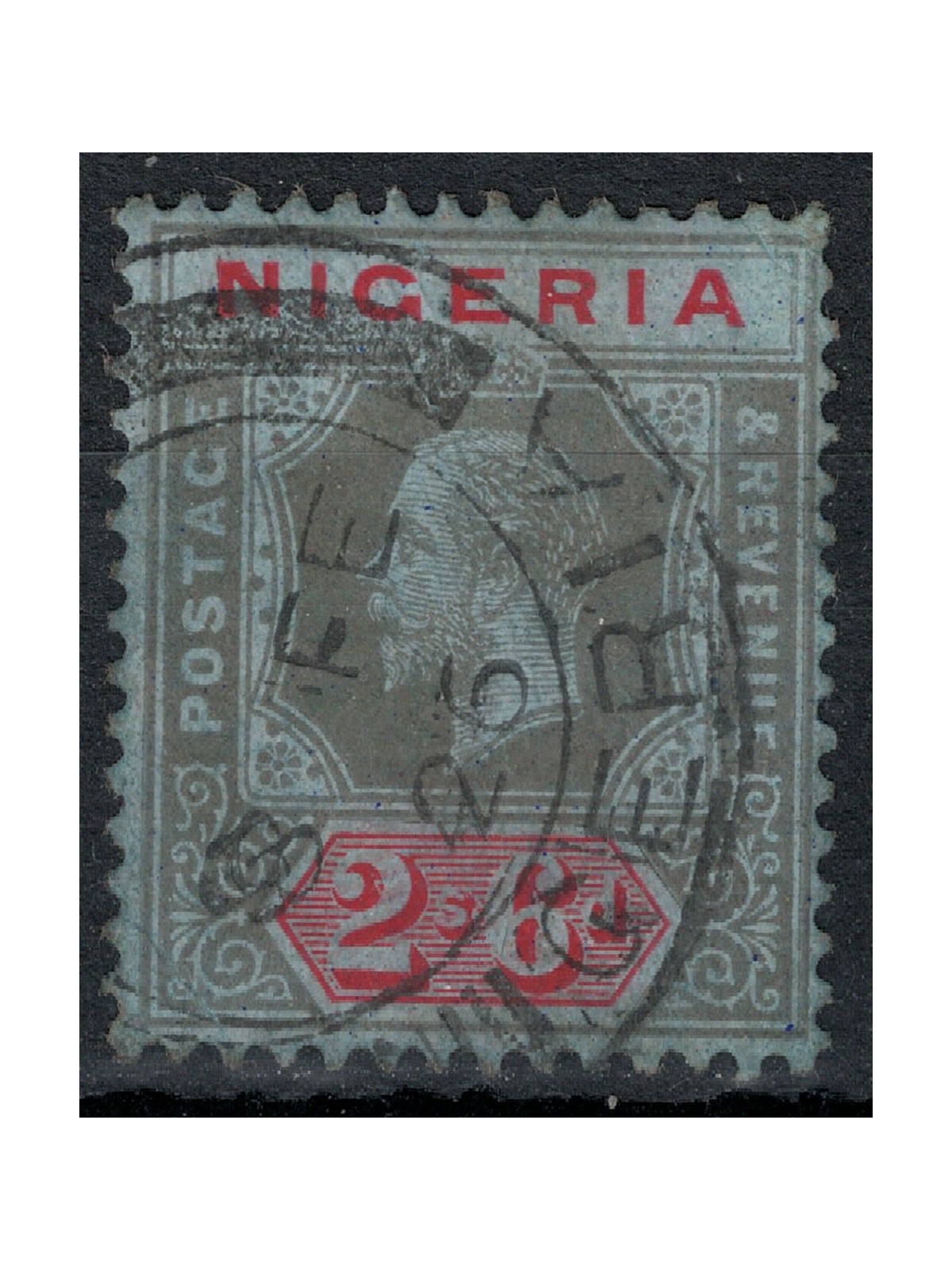 NIGERIA 1914 Giorgio V 2/6 nero e rosso su azzurro us