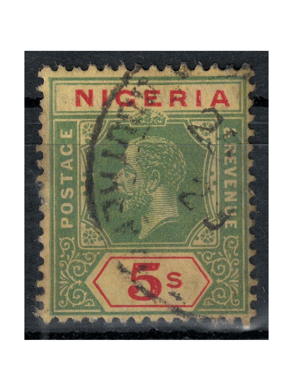 NIGERIA 1914 George V 5s green and red on yellow us