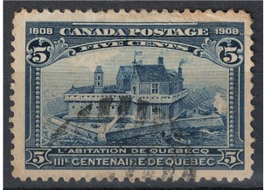 CANADA 1908 Fondazione di Québec 5c blu us