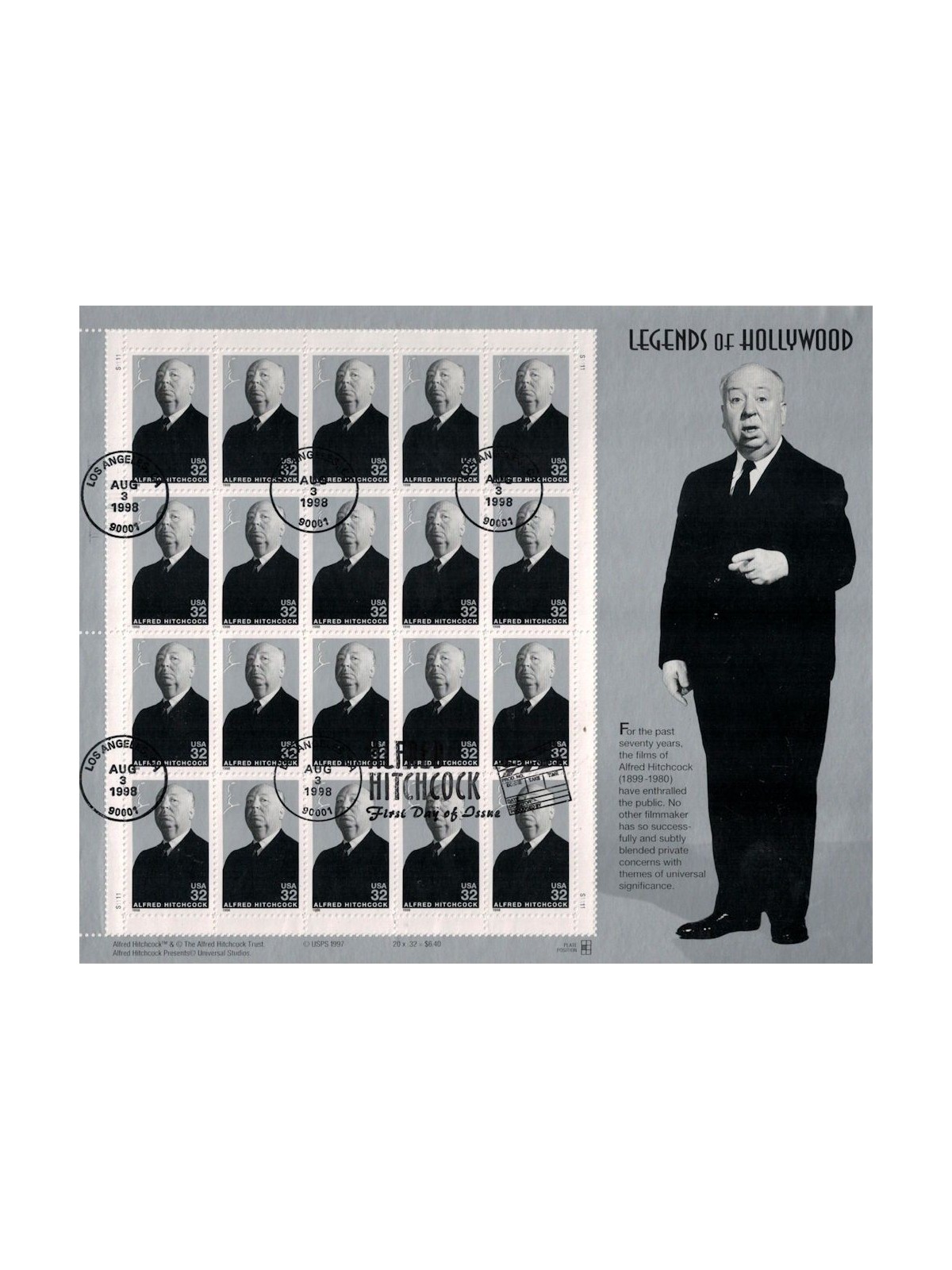 USA 1998 Legends of Hollywood (Alfred Hitchcock) m/s us