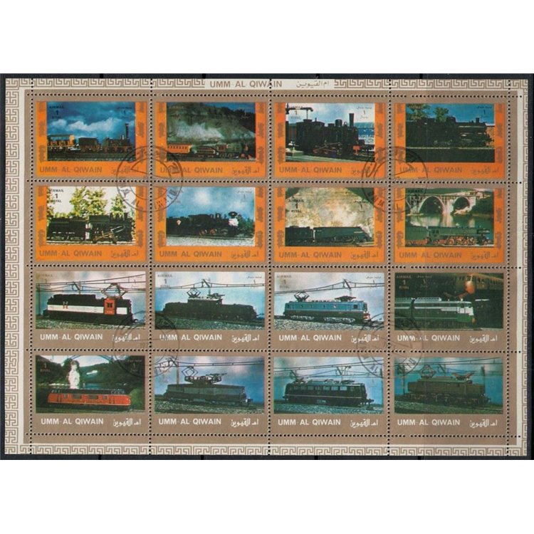 UMM AL QIWAIN 1973 Trains and Locomotives 16v us