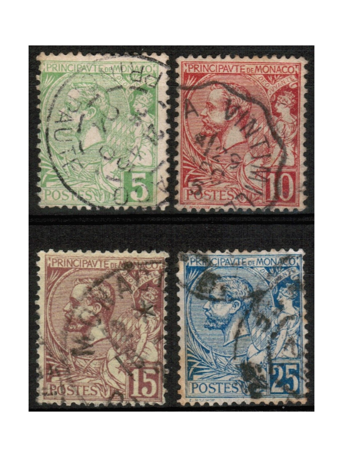 MONACO 1901 Effigie del Principe Alberto (colori cambiati) 4v us