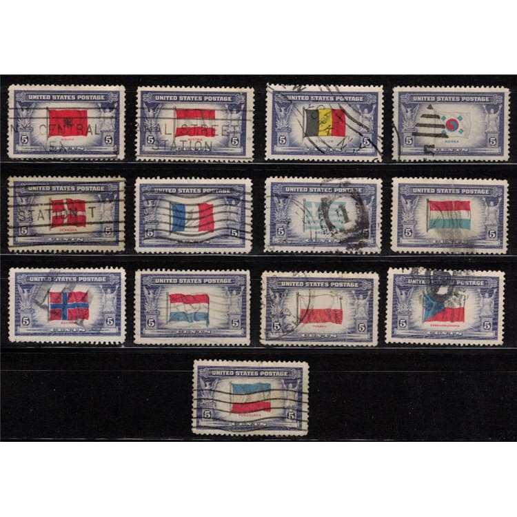 USA 1943-44 Flags of Occupied Countries 13v us