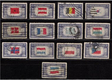USA 1943-44 Flags of Occupied Countries 13v us