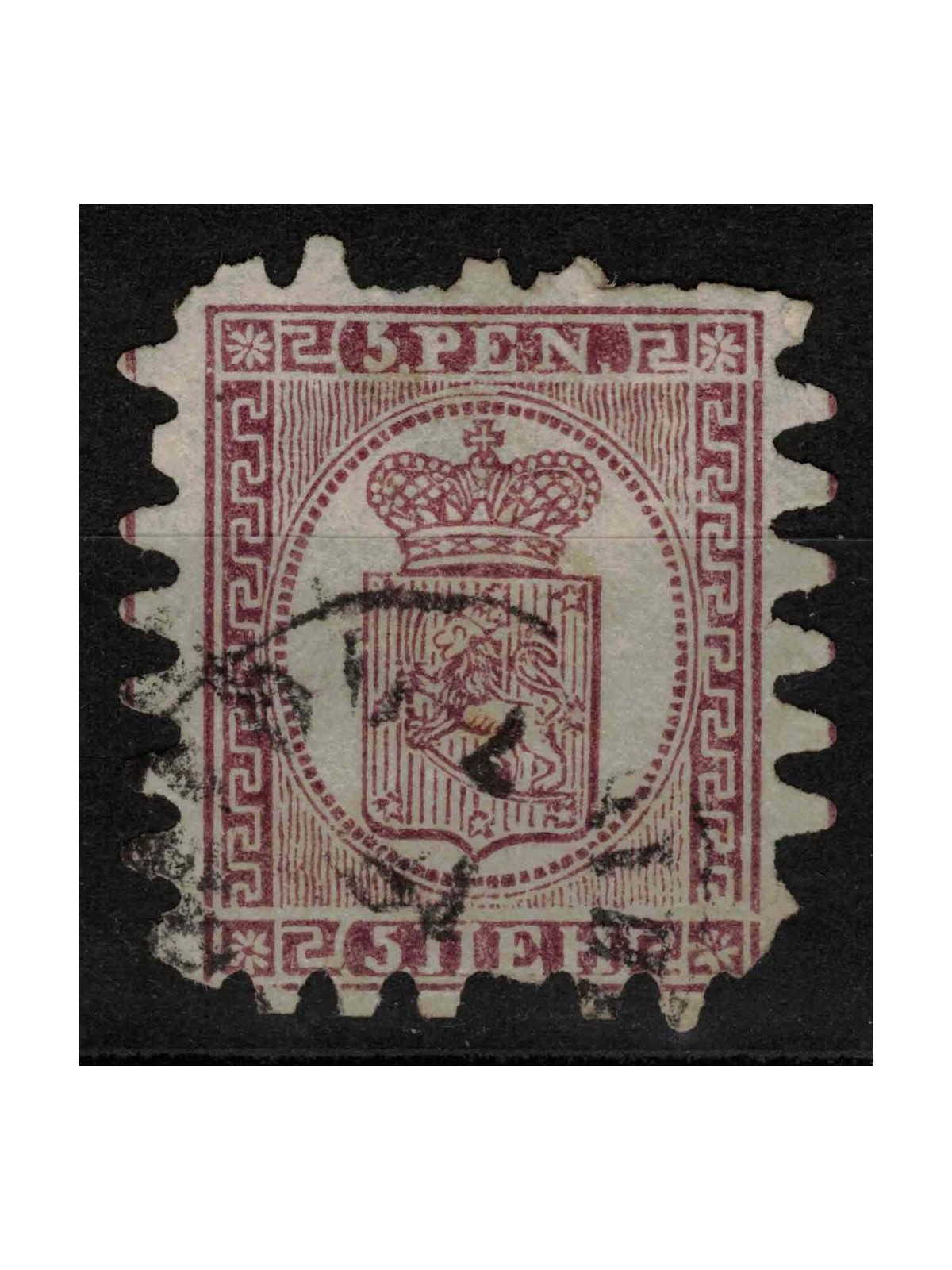 FINLANDIA 1866-70 Stemma 5p lilla bruno su ocra us