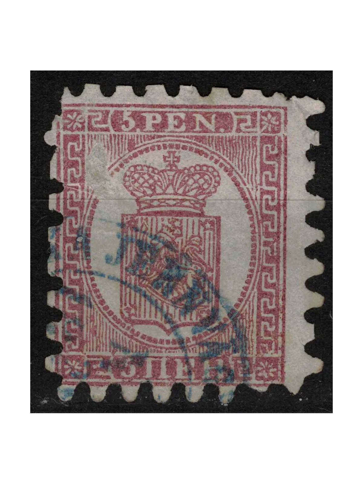 FINLANDIA 1866-70 Stemma 5p lilla bruno su ocra (tipo I) us