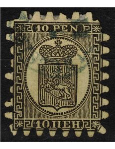 FINLANDIA 1866-70 Stemma 10p nero su camoscio pallido us
