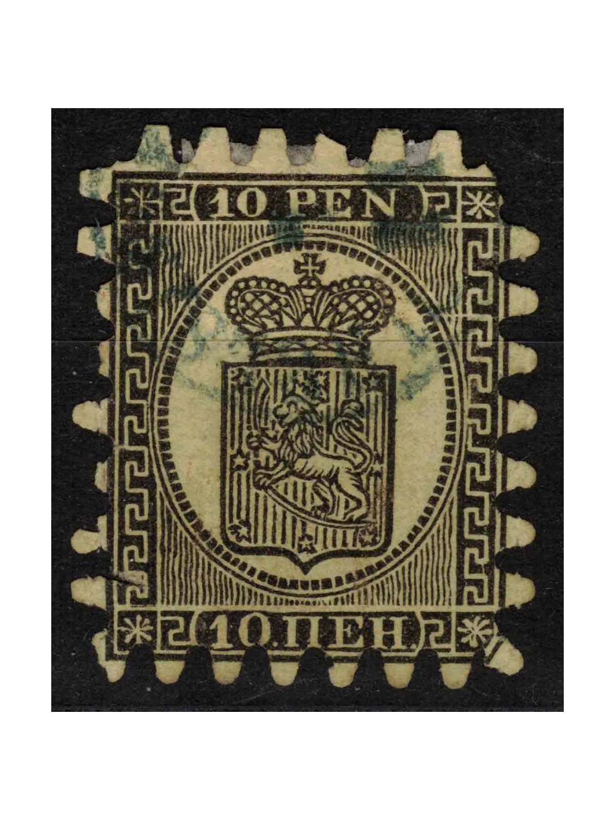 FINLAND 1866-70 Coat of Arms 10p black on pale suede us