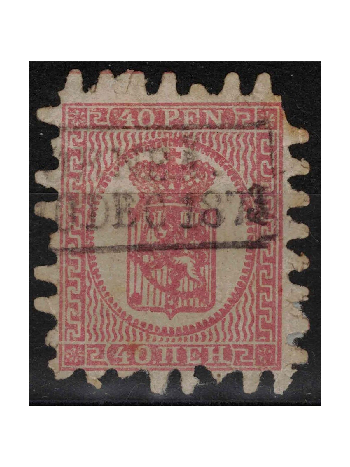 FINLANDIA 1866-70 Stemma 40p rosa su lilla chiaro us