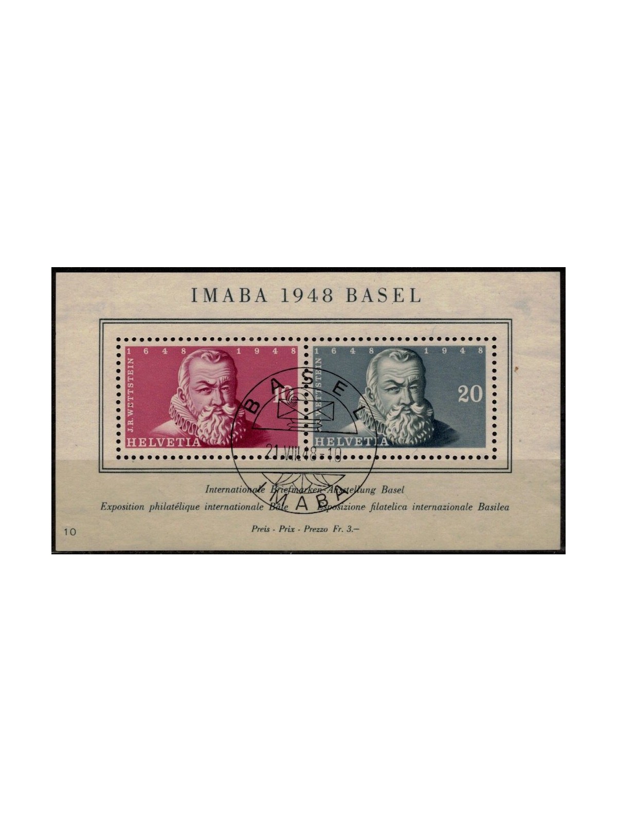 SWITZERLAND 1948 Philatelic Exhibition (Imaba) s/s us