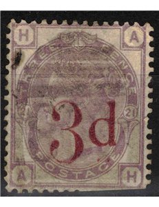 GRAN BRETAGNA 1883 Effigie della Regina Vittoria (3d su 3p violetto) us