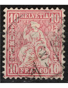 SWITZERLAND 1867-78 Helvetia seated 10 centimes pink used