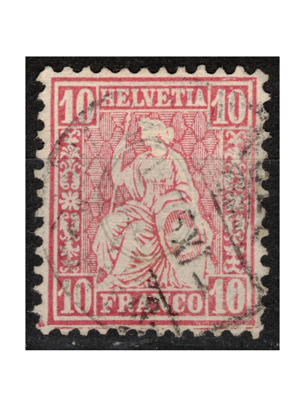 SWITZERLAND 1867-78 Helvetia seated 10 centimes pink used