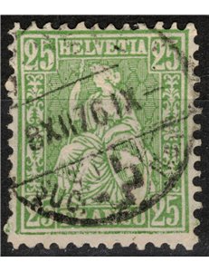 SWITZERLAND 1867-78 Helvetia seated 25 centimes green yellow us