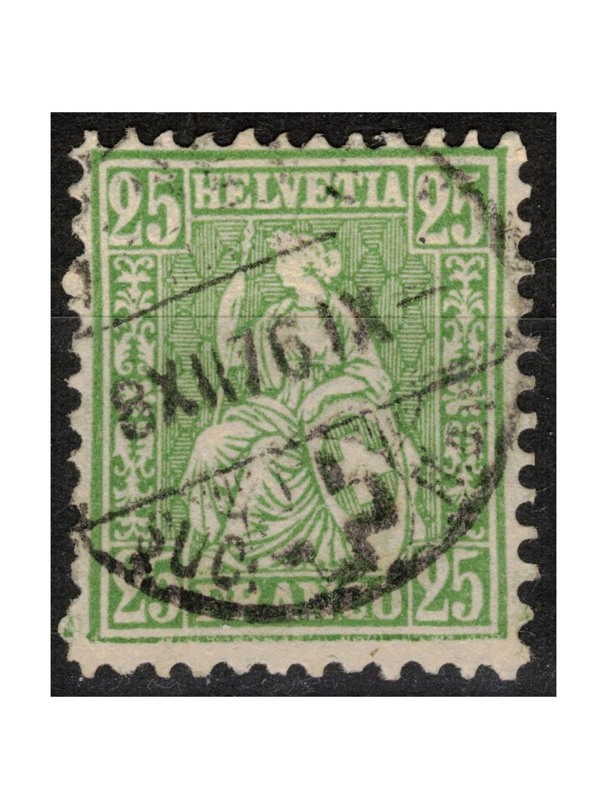 SVIZZERA 1867-78 Helvetia seduta 25 centesimi verde giallo us