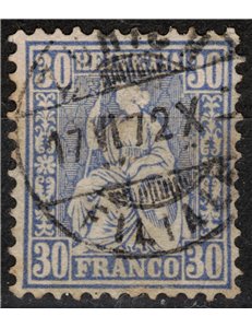 SVIZZERA 1867-78 Helvetia seduta 30 centesimi oltremare us
