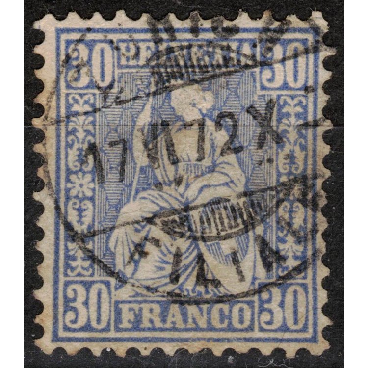 SWITZERLAND 1867-78 Helvetia seated 30 centimes ultramarine us