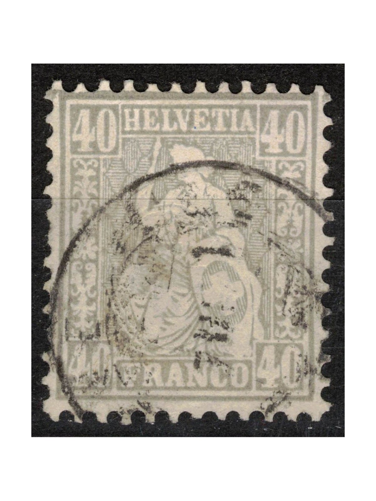 SVIZZERA 1867-78 Helvetia seduta 40 centesimi grigio us