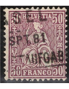 SVIZZERA 1867-78 Helvetia seduta 50 centesimi lilla us