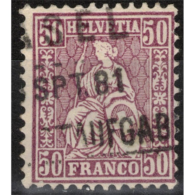 SWITZERLAND 1867-78 Helvetia seated 50 centimes lilac us
