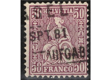 SVIZZERA 1867-78 Helvetia seduta 50 centesimi lilla us