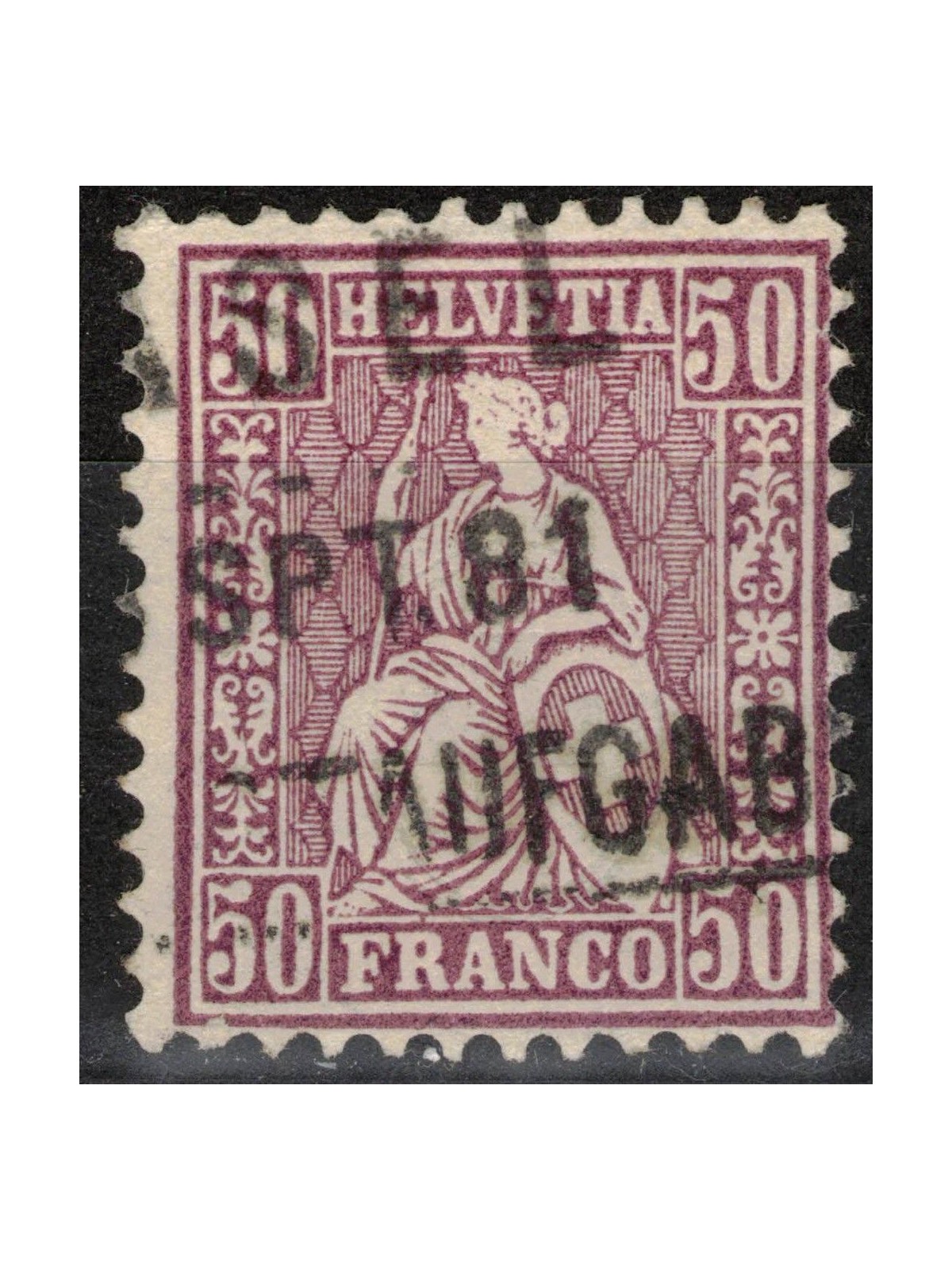 SVIZZERA 1867-78 Helvetia seduta 50 centesimi lilla us