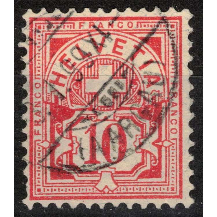 SVIZZERA 1882 Cifra sormontata da una croce 10c rosa us
