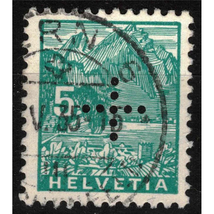 SVIZZERA 1937 Servizio (Croce perforata) 5c verde azzurro us