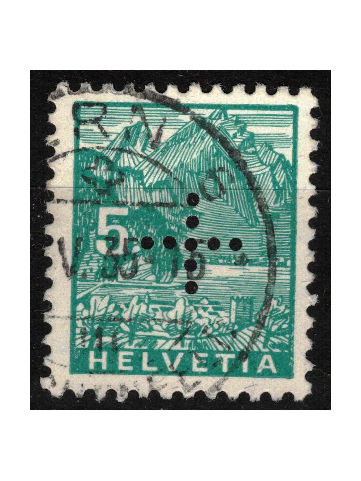 SWITZERLAND 1937 Service (Perforated Cross) 5c green blue us