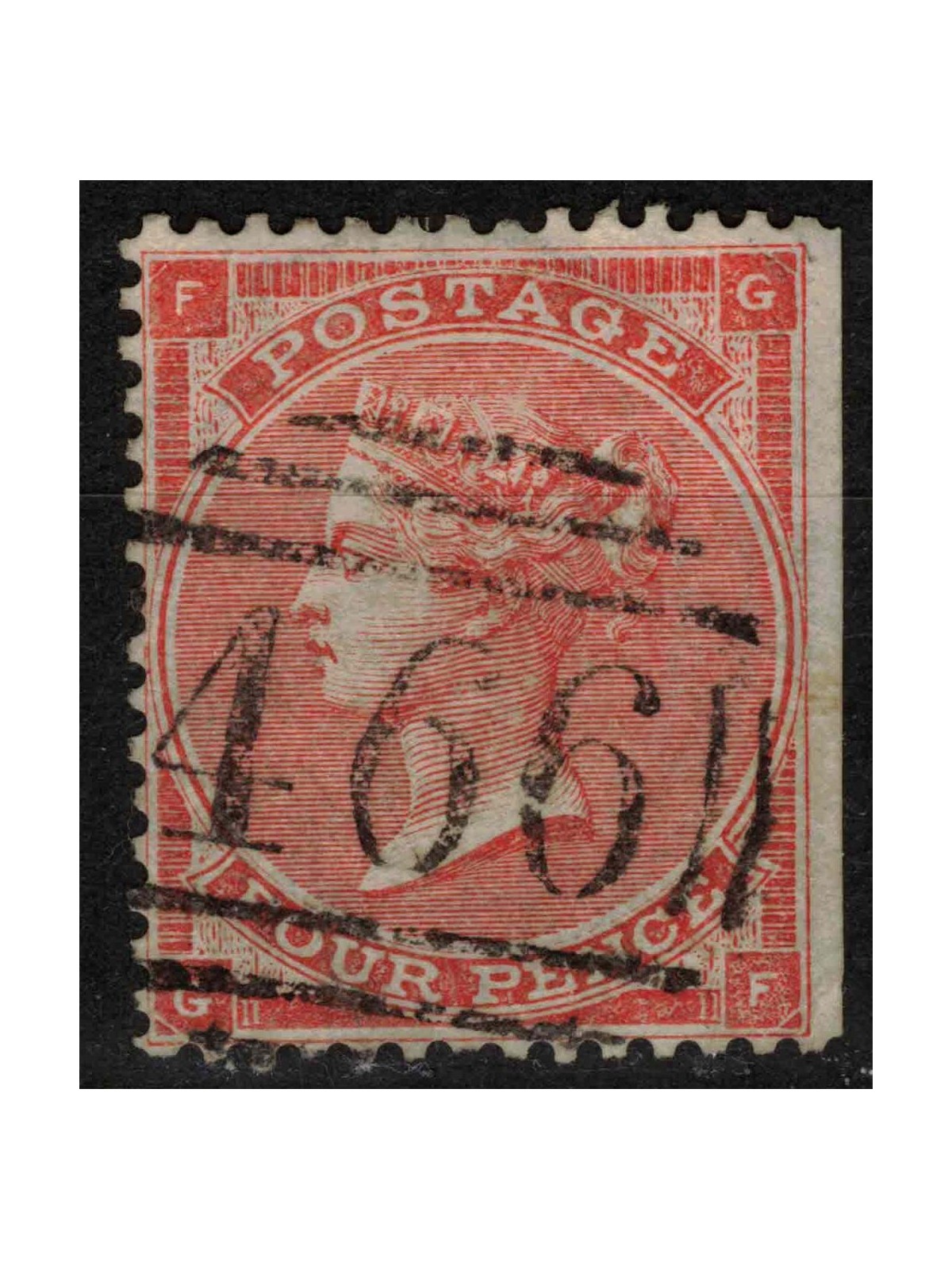 GRAN BRETAGNA 1862 Regina Vittoria (4p arancio tav. 4) us