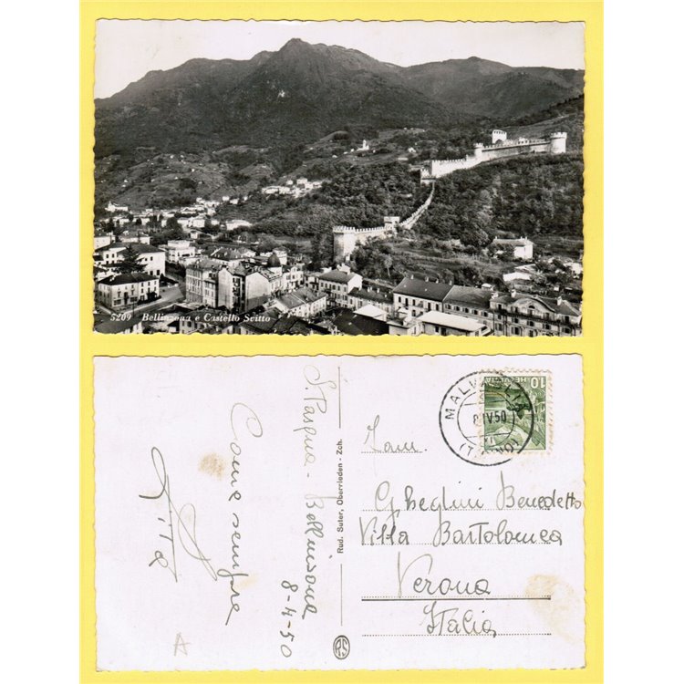 SVIZZERA 1950 Cartolina viaggiata (Bellinzona e Castello Svitto)