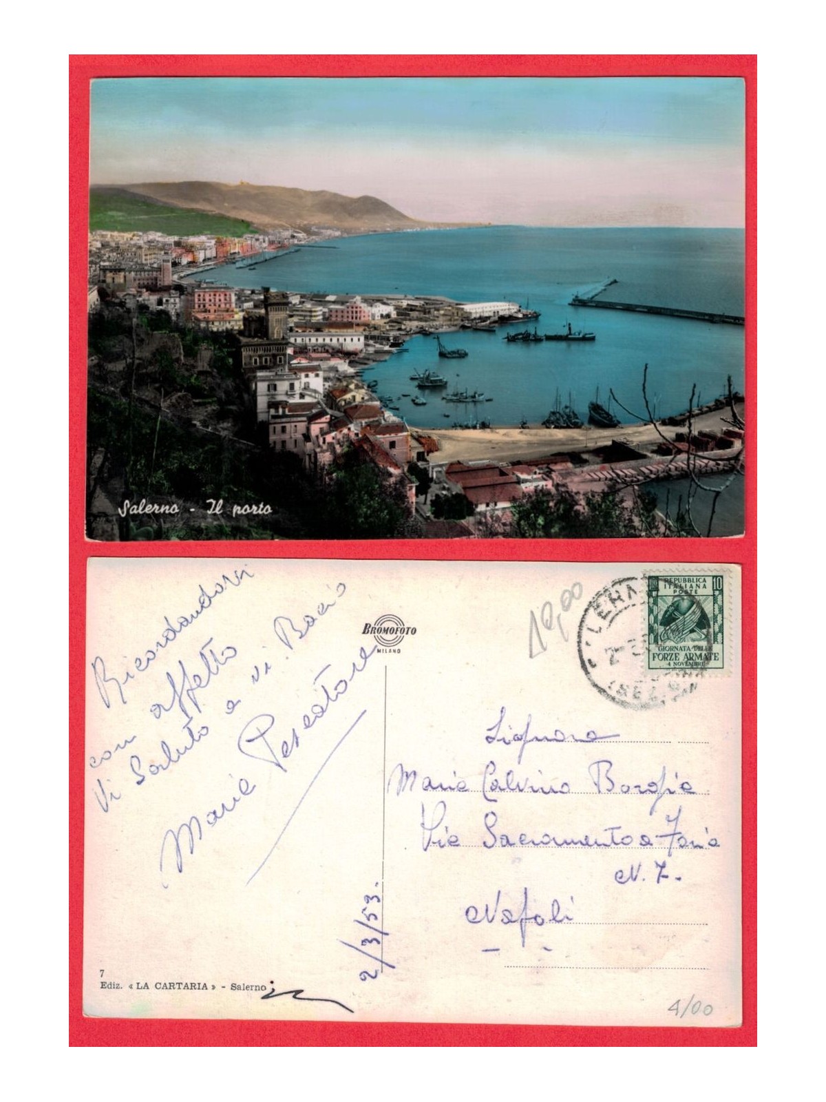 POSTAL CARD SALERNO THE PORT POSTMARKED