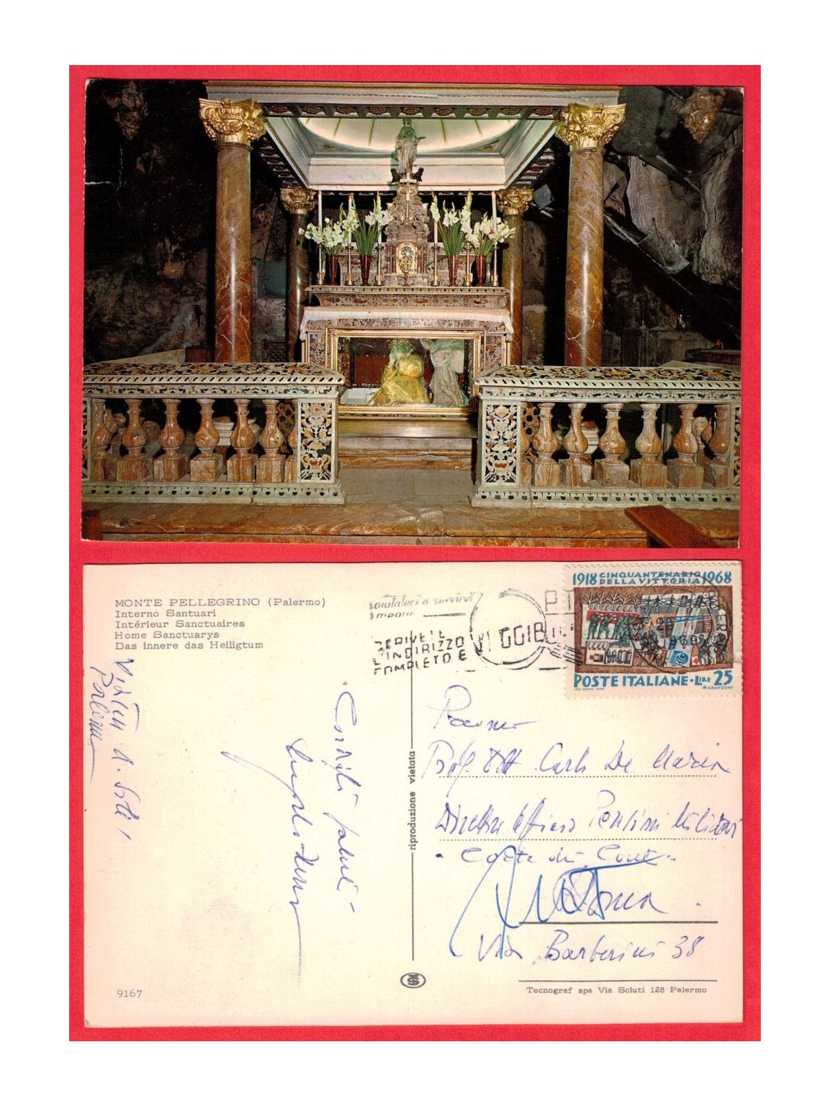 CARTOLINA MONTE PELLEGRINO PALERMO VIAGGIATA