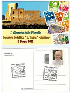 CARTOLINA 1ª Giornata della filatelia, Misilmeri 6 Giugno 2013 cb 1550 apg