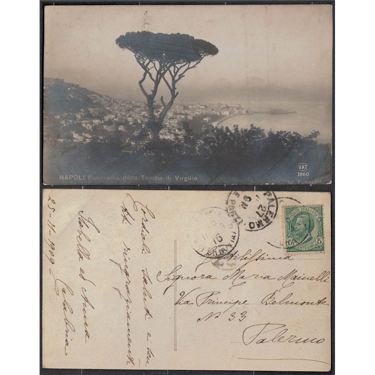 REGNO 1909 CARTOLINA VIAGGIATA NAPOLI PANORAMA