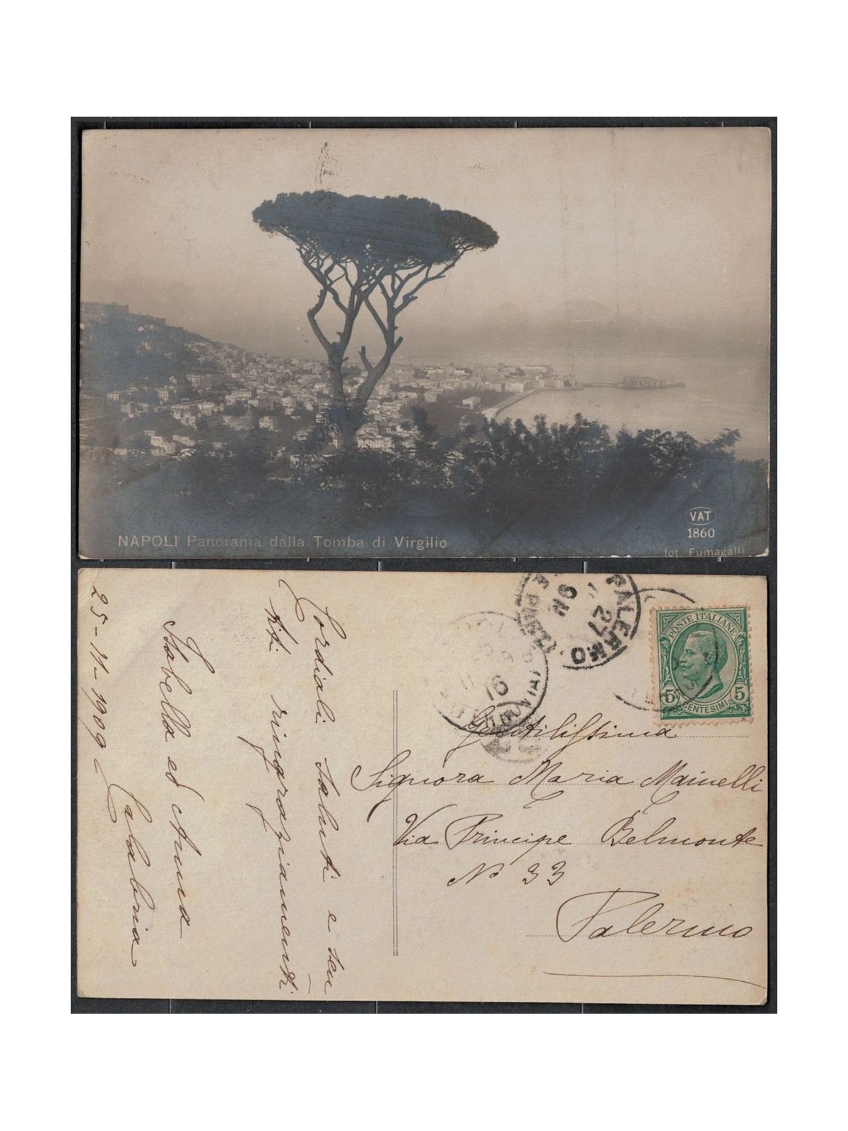 REGNO 1909 CARTOLINA VIAGGIATA NAPOLI PANORAMA
