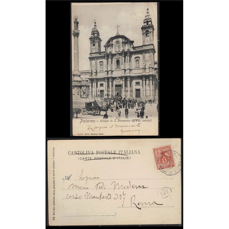 REGNO 1904 CARTOLINA VIAGGIATA PALERMO CHIESA DI SAN DOMENICO