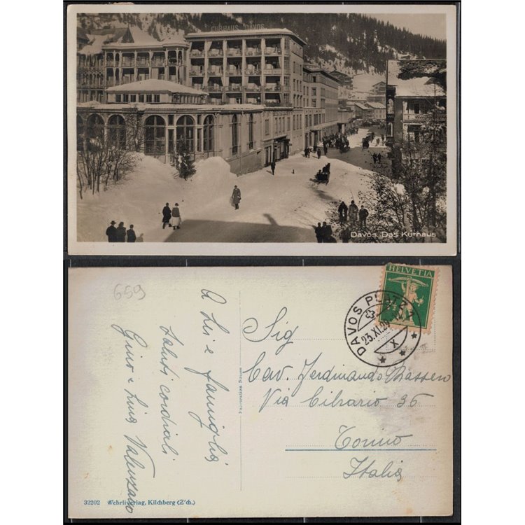 SVIZZERA 1929 CARTOLINA VIAGGIATA DAVOS DAS KURHAUS