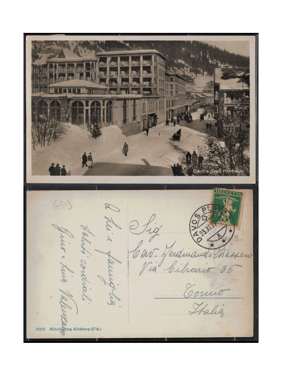 SVIZZERA 1929 CARTOLINA VIAGGIATA DAVOS DAS KURHAUS